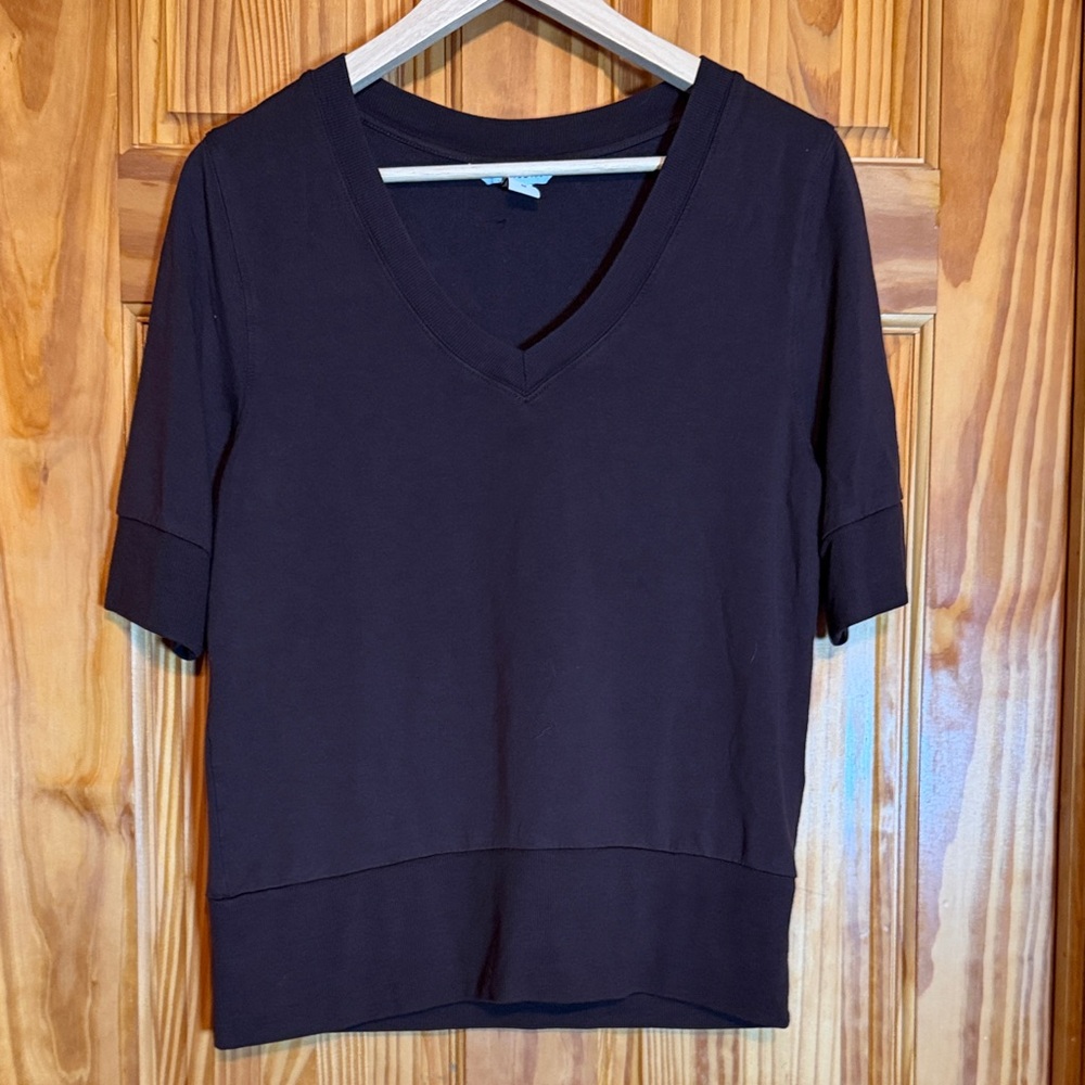 Athleta Women's Short Sleeve V-Neck Top in Dark Brown